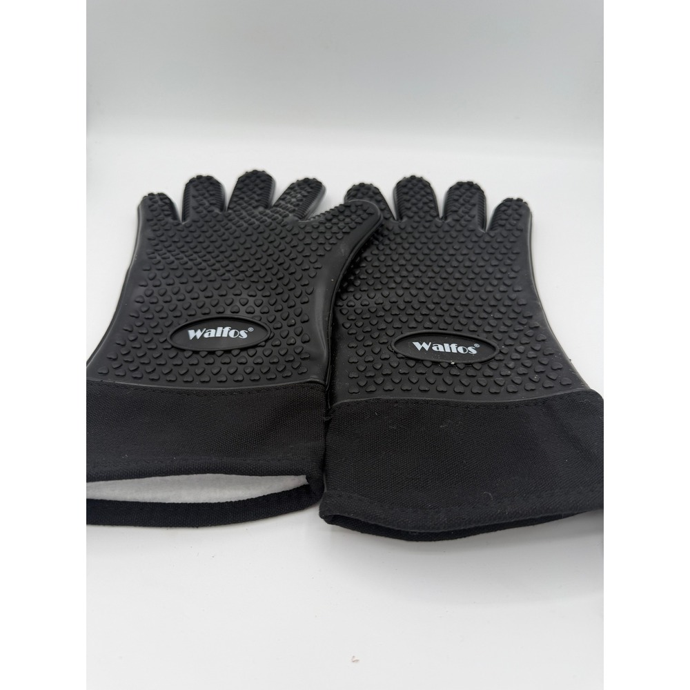 Silicone Oven Mitts Heat Resistant BBQ Grilling Gloves Black Quilted Lining - Picture 1 of 2